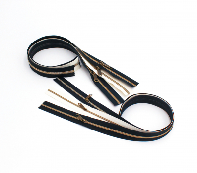 Preview: Endlosreißverschluss- Set metallisiert nachtblau, natur, schwarz/messing-antik (6 x 50 cm)